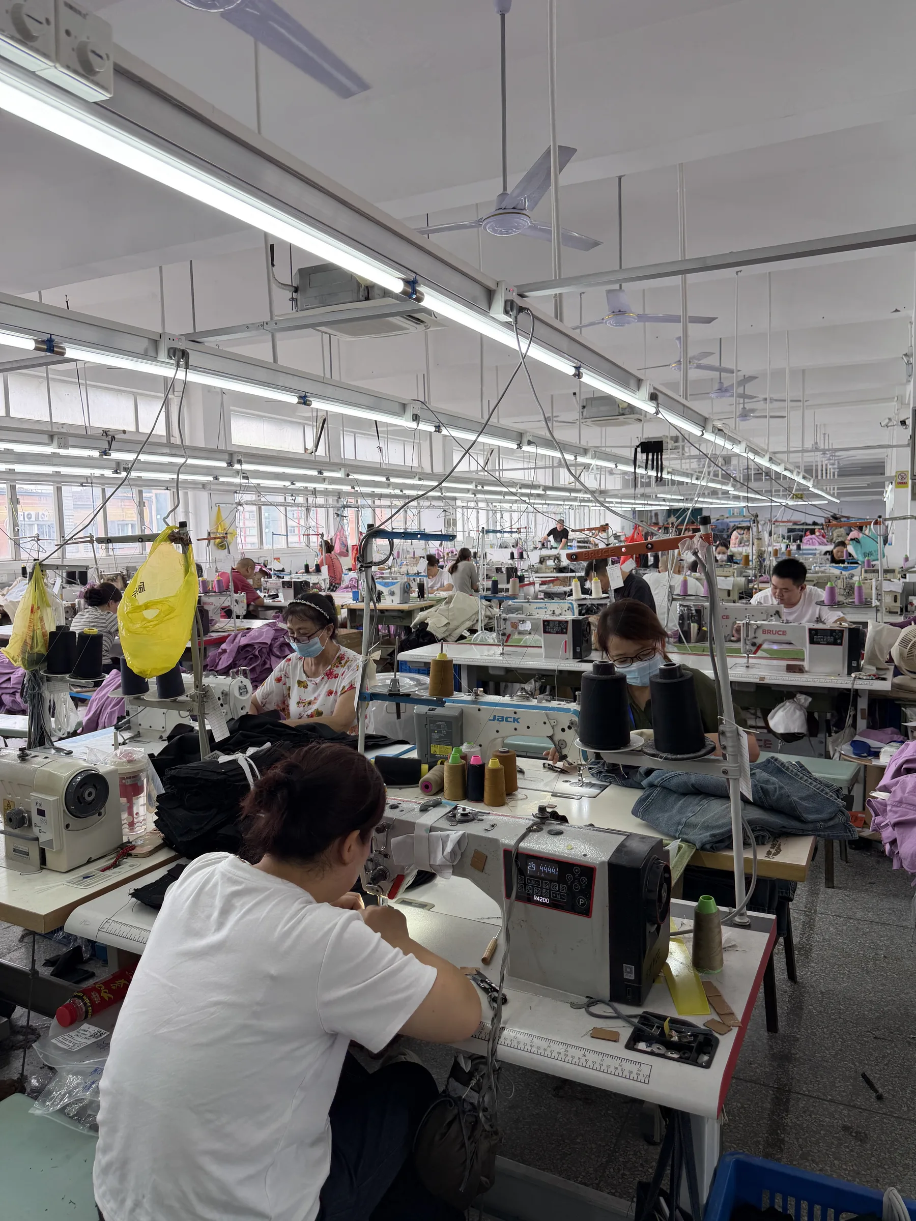 Sewing lines inside the XBL Clothing factory in Shenzhen